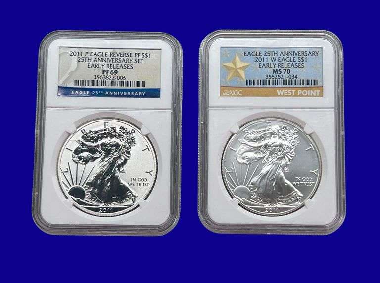 2011-W & 2011-P Silver Eagle NGC MS70 PF69 image