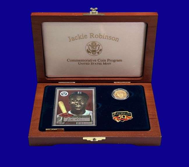 US Mint 1997-W Jackie Robinson Comm Gold Coin & Card Set image