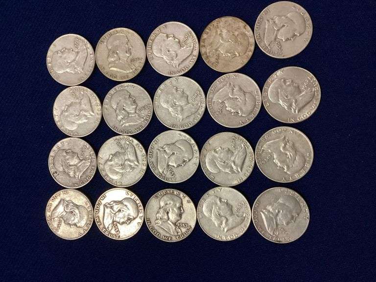 20 circulated, mixed date Franklin halves image