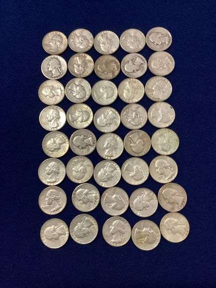 40 circulated, mixed date silver Washington quarters image