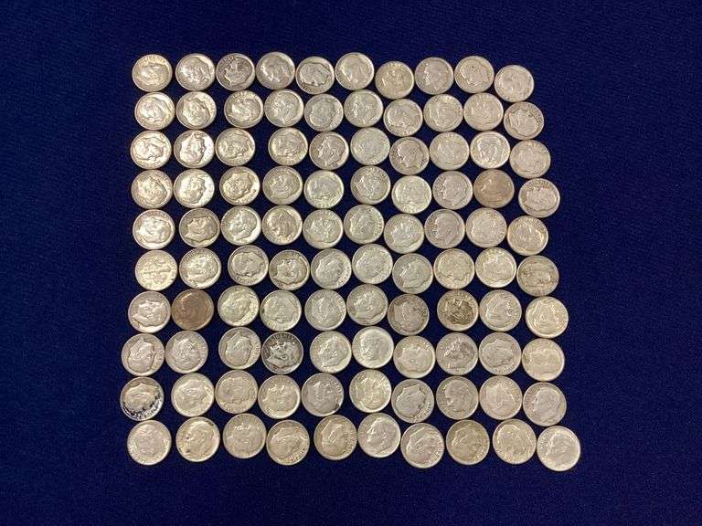 100 circulated, mixed date Roosevelt dimes image