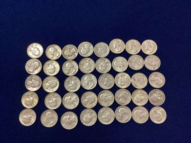 40 circulated, mixed date silver Washington quarters image