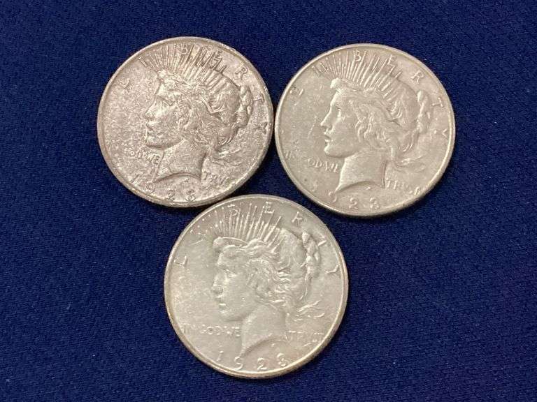 1923-D & two 1923-S Peace dollars, circulated image
