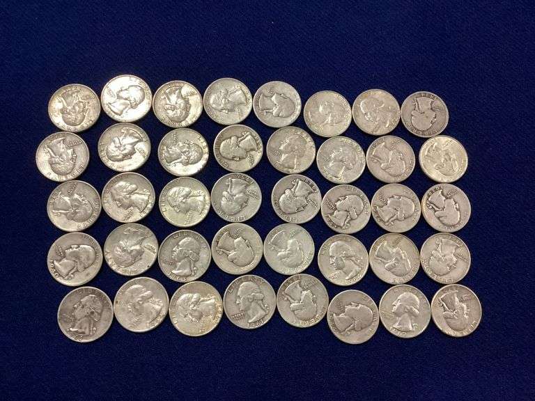 40 circulated, mixed date silver Washington quarters image