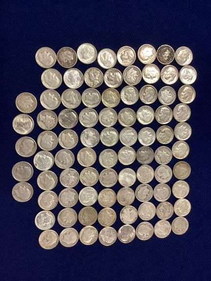 85 circulated, mixed date 90% silver dimes image