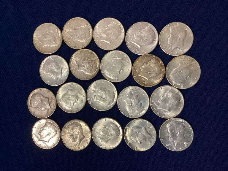 (20) 1964 90% silver Kennedy halves image