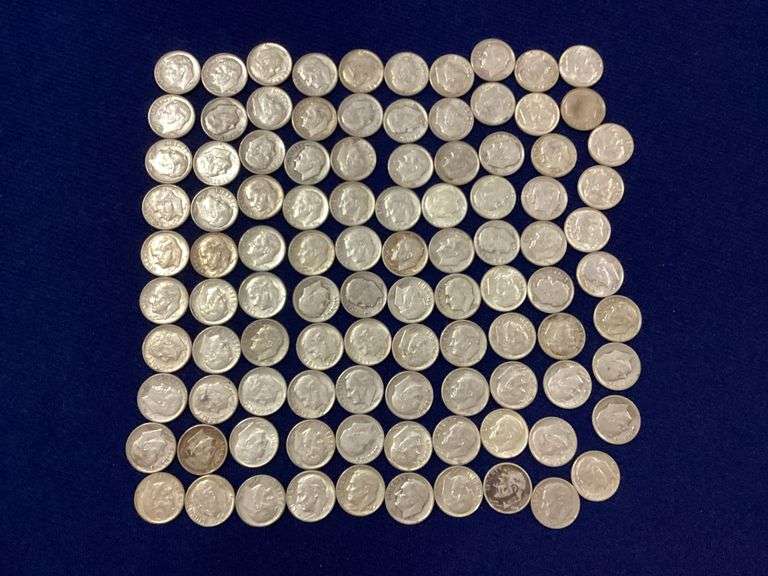 100 circulated, mixed date Roosevelt dimes image