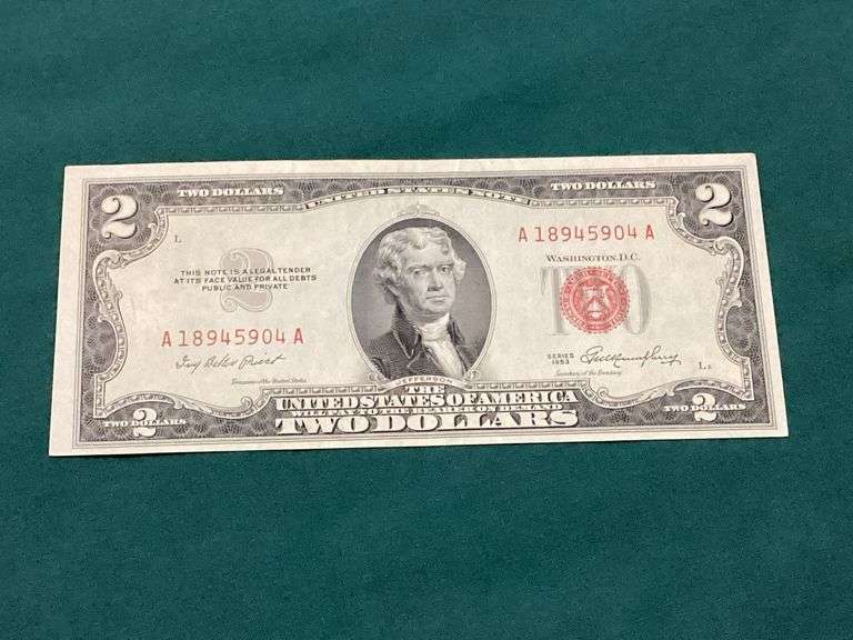 1953 $2 red seal Legal Tender note, Choice AU image