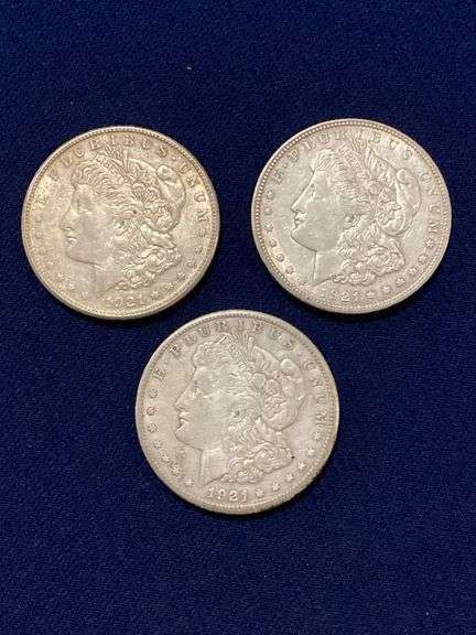 1921 P, D, S Morgan dollars, circulated image