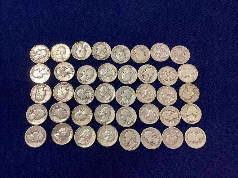 40 circulated, mixed date silver Washington quarters image