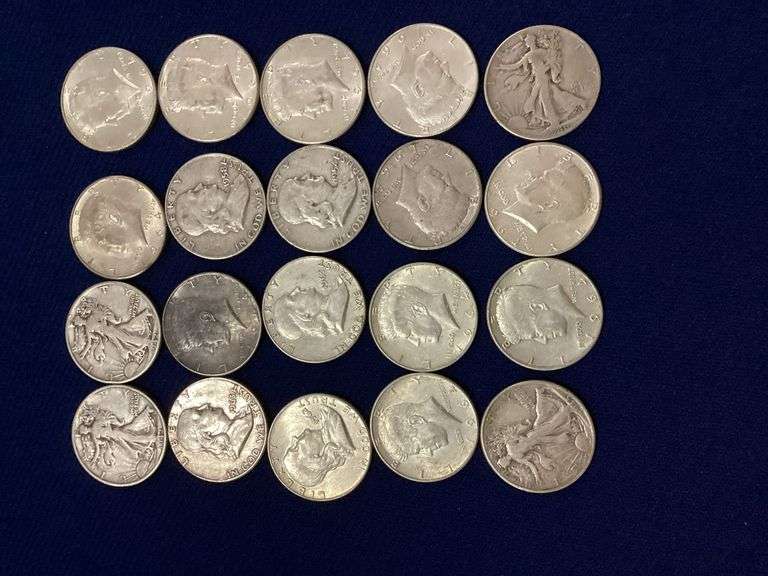 20 mixed date, circulated 90% silver halves image