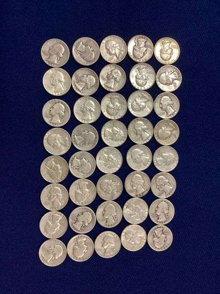 40 circulated, mixed date silver Washington quarters image