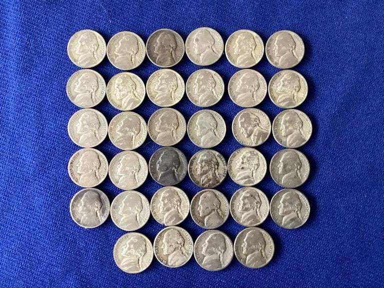 34 silver wartime Jefferson nickels, circulated image