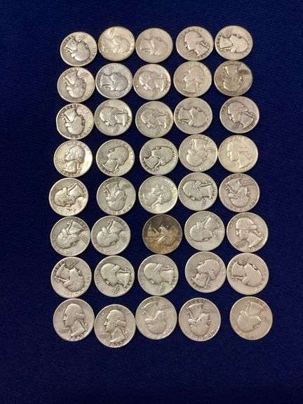 40 circulated, mixed date silver Washington quarters image