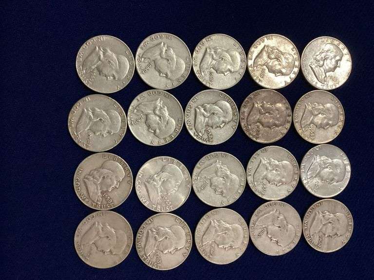 20 circulated, mixed date Franklin halves image