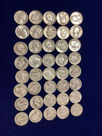 40 circulated, mixed date 90% silver quarters image