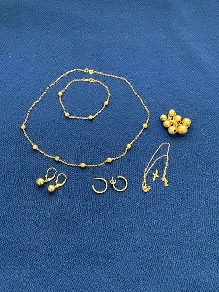 14K rolo chain, 18" L, with stationary beads & matching earrings image