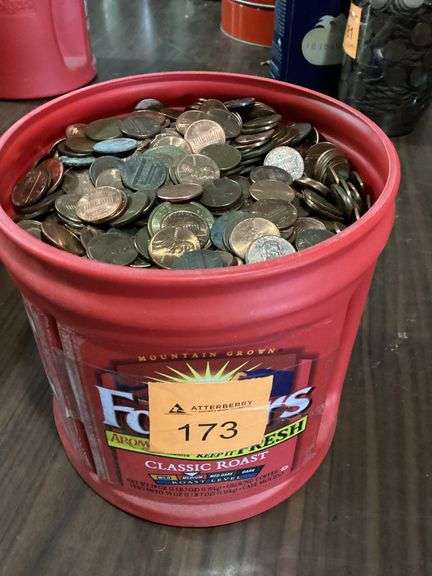Folgers 2.7 lb. jar filled with Lincoln cents image
