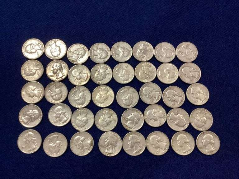 40 circulated, mixed date silver Washington quarters image