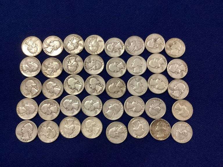 40 circulated, mixed date silver Washington quarters image