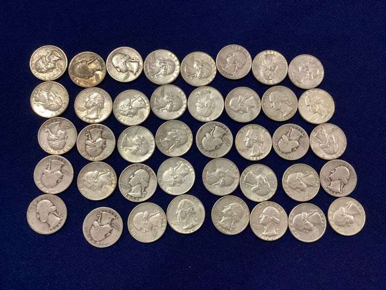 40 circulated, mixed date silver Washington quarters image