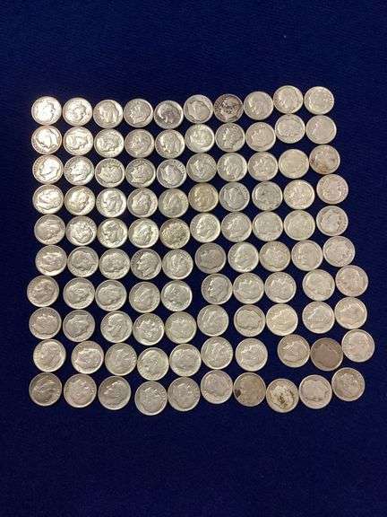100 circulated, mixed date Roosevelt dimes image