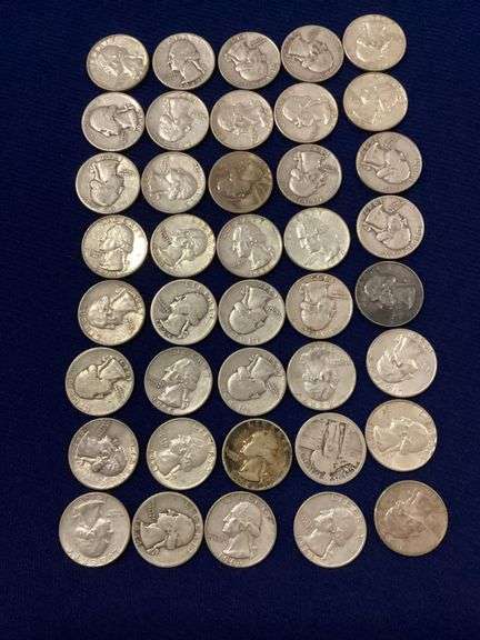 40 circulated, mixed date silver Washington quarters image