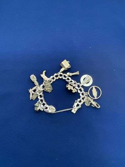 Sterling charm bracelet, most charms are also marked sterling image