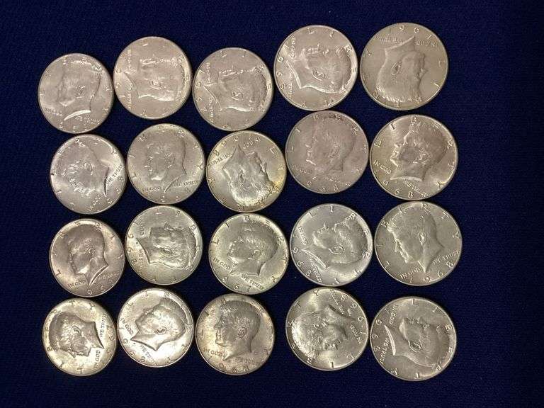 20 mixed date, circulated 40% silver Kennedy halves image