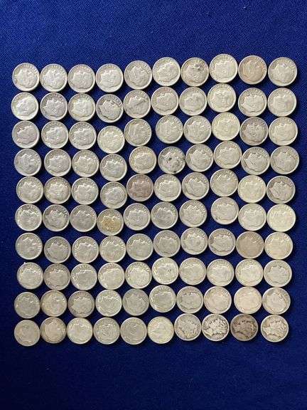 100 circulated, mixed date Roosevelt dimes image