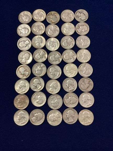40 circulated, mixed date silver Washington quarters image