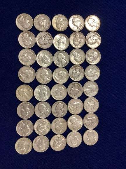 40 circulated, mixed date silver Washington quarters image