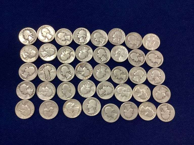 40 circulated, mixed date silver Washington quarters image