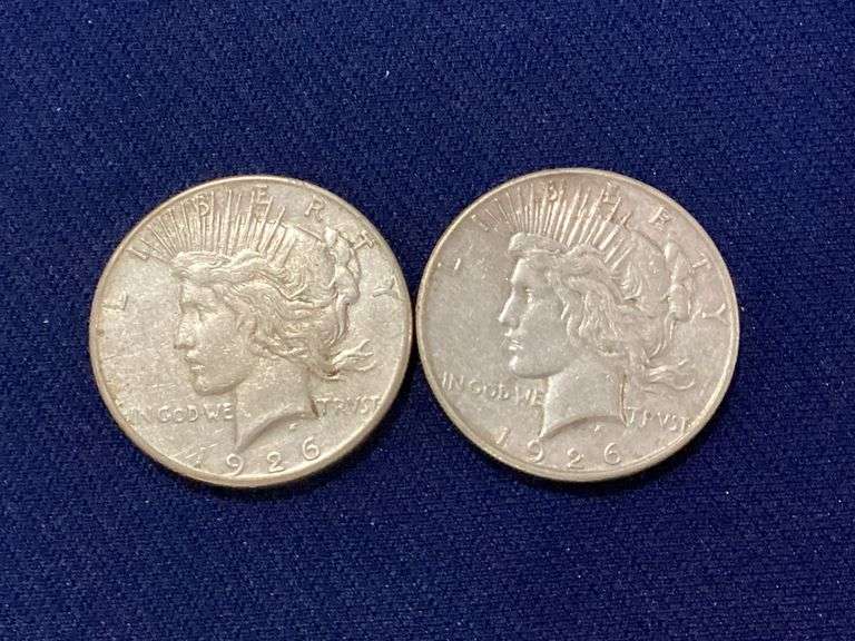 Two 1926-S Peace dollars, F/VF image