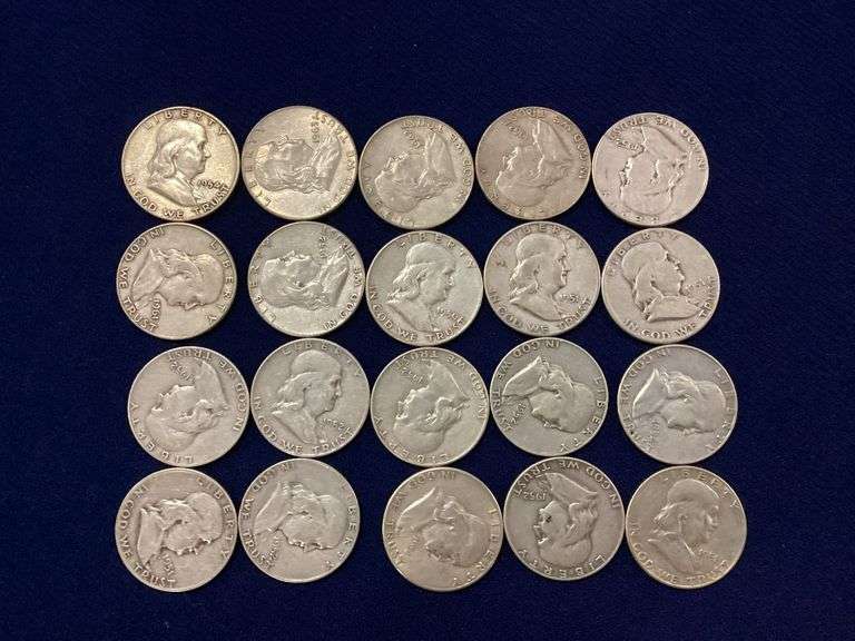 20 circulated, mixed date Franklin halves image