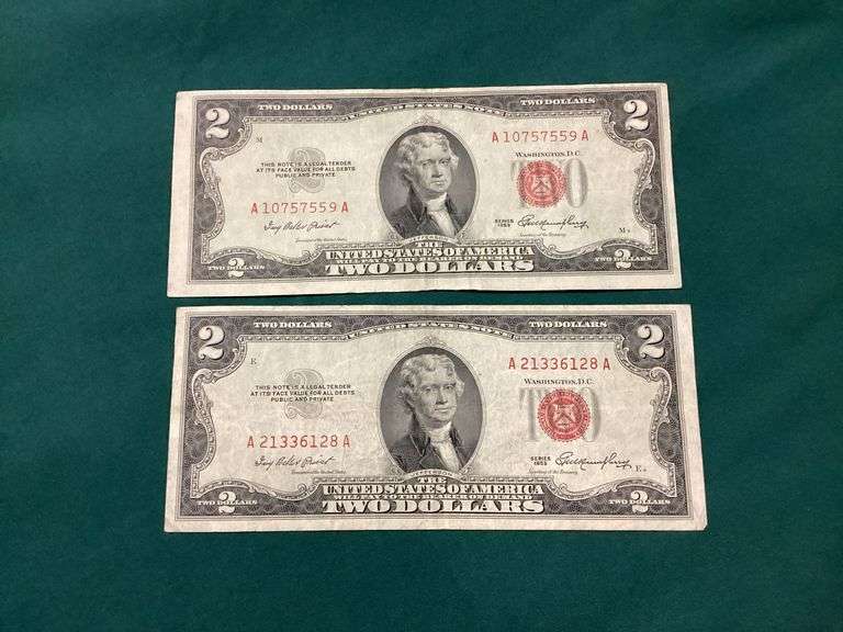 Two 1953 $2 red seal Legal Tender notes, VF image