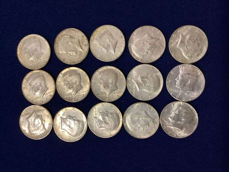 20 mixed date, circulated 40% silver Kennedy halves image