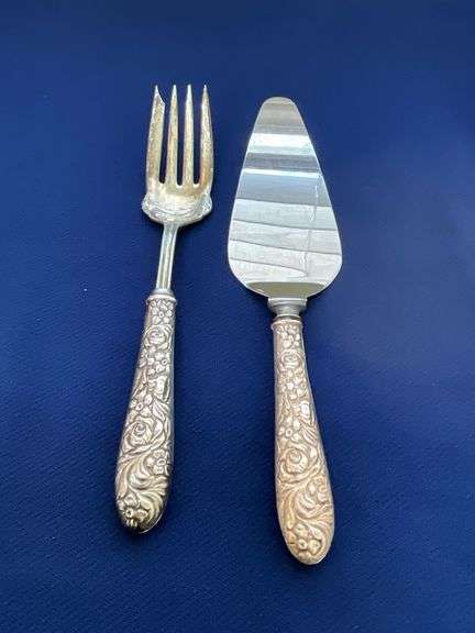 Sterling handle large fork and pie server image