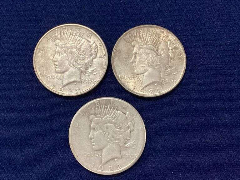 1922 P, D, S Peace dollars, circulated image