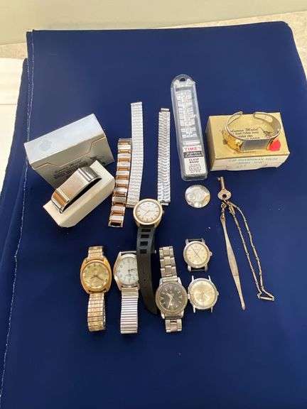 Six men's wristwatches; Timex, Waltham, Zodiac image