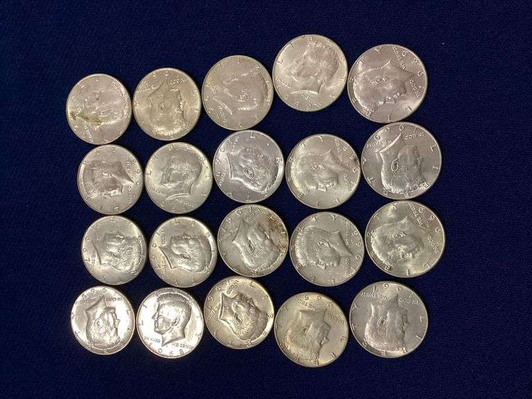 20 mixed date, circulated 40% silver Kennedy halves image