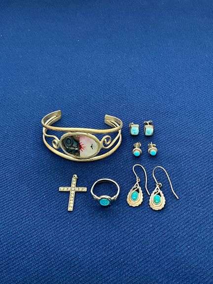 Sterling earrings, sterling posts, Alpaca Mexico cuff bracelet image