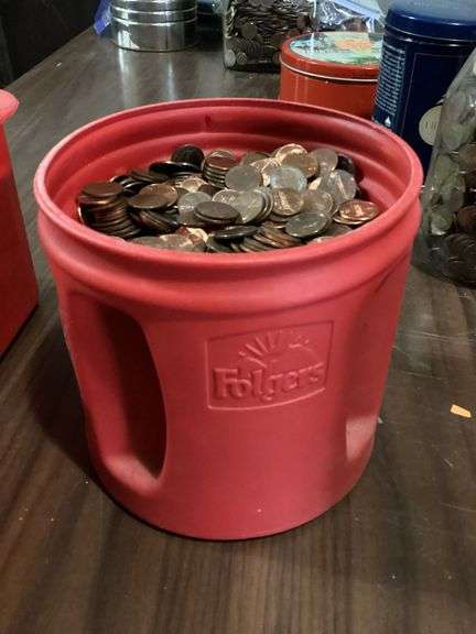 Folgers 2.7 lb. jar filled with Lincoln cents image
