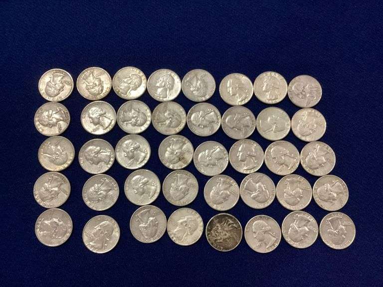 40 circulated, mixed date silver Washington quarters image