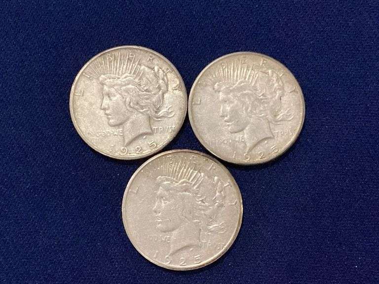 1925-S & two 1925 Peace dollars, circulated image