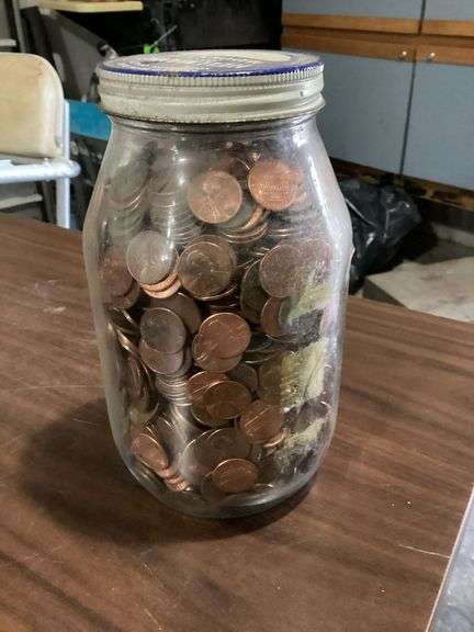 7 1/2" tall jar full of Lincoln cents image