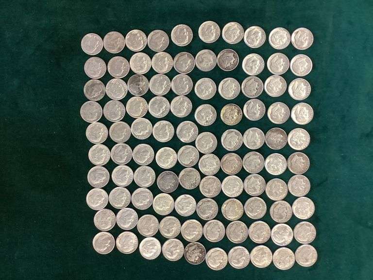 100 mixed date, circulated Roosevelt dimes image