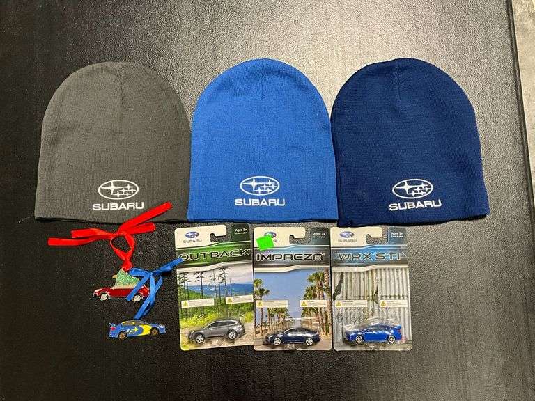 Subaru stocking caps, die cast cars