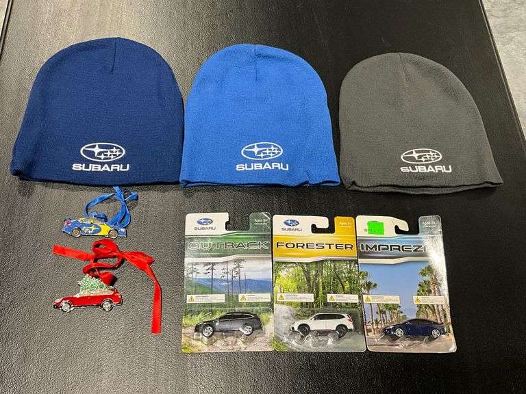 Subaru stocking caps, die cast cars