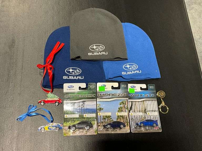 Subaru stocking caps, die cast cars